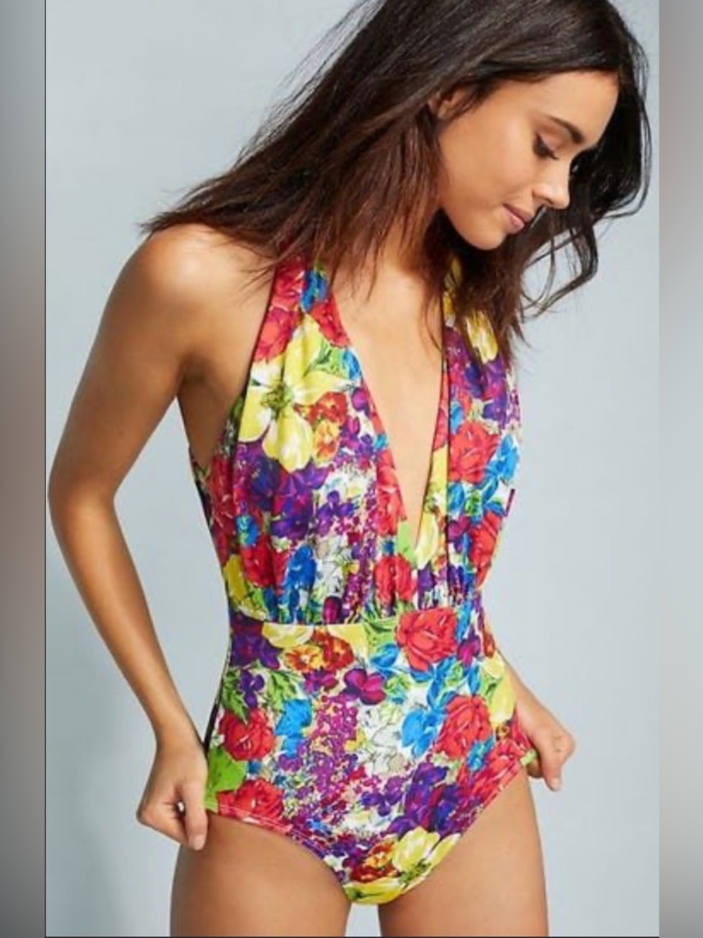 Anthropologie Allihop Floral Plunge One-Piece Swimsuit - Multicolor